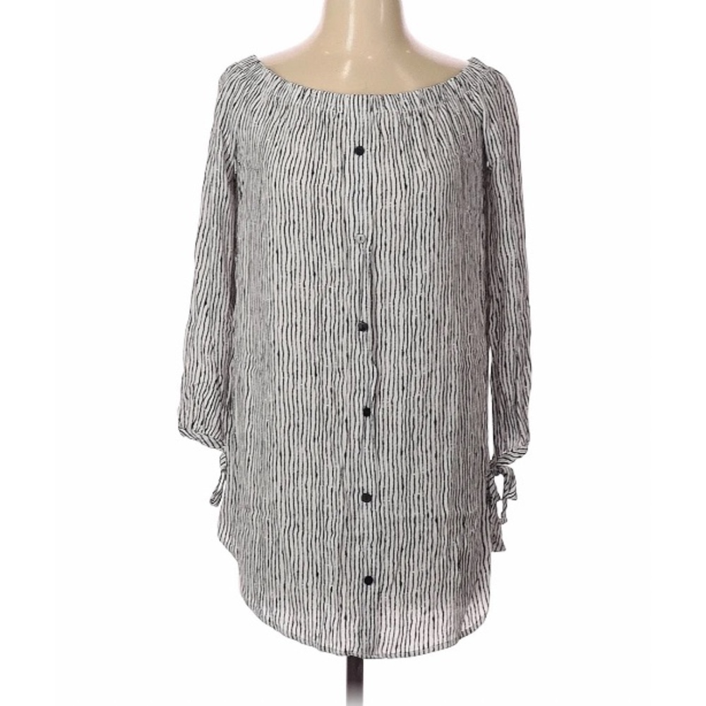 Lulus button front tunic off shoulder Striped xs white black